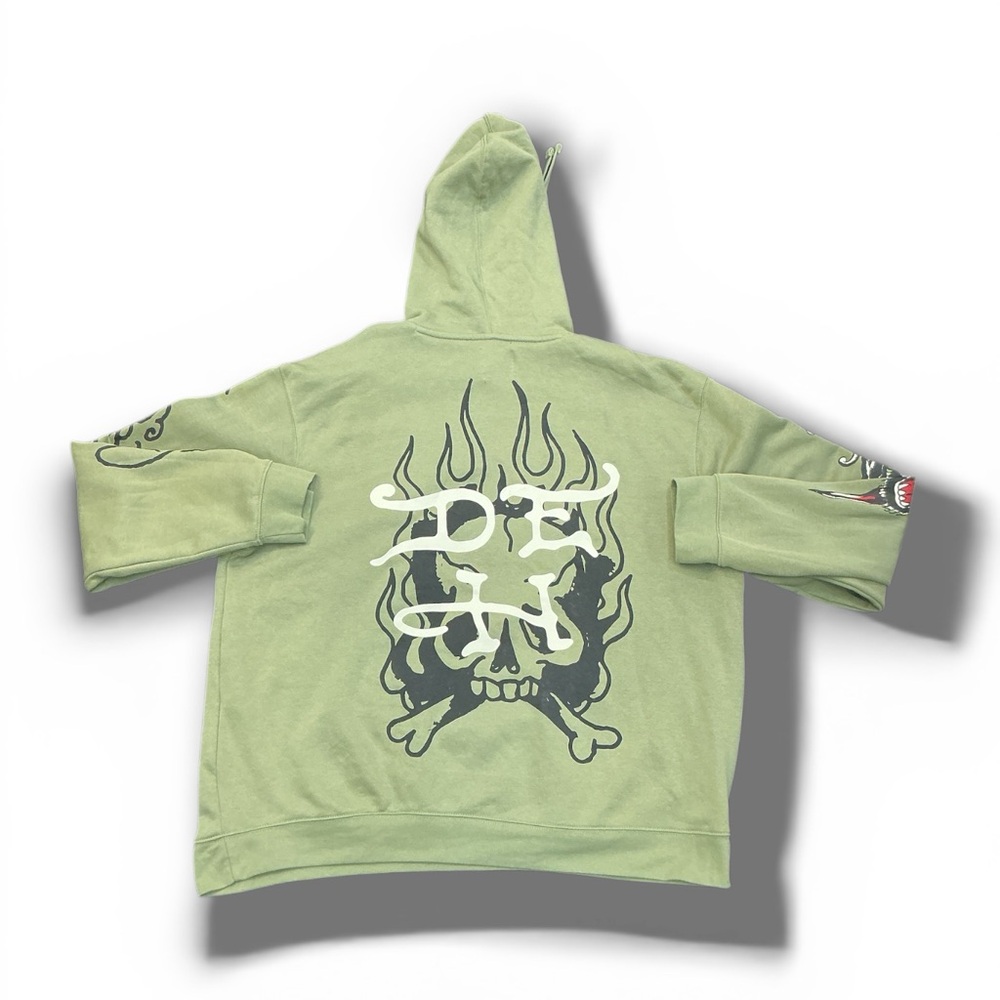 Ed Hardy Olive Tattoo Graphic Hoodie - Picture 2 of 3